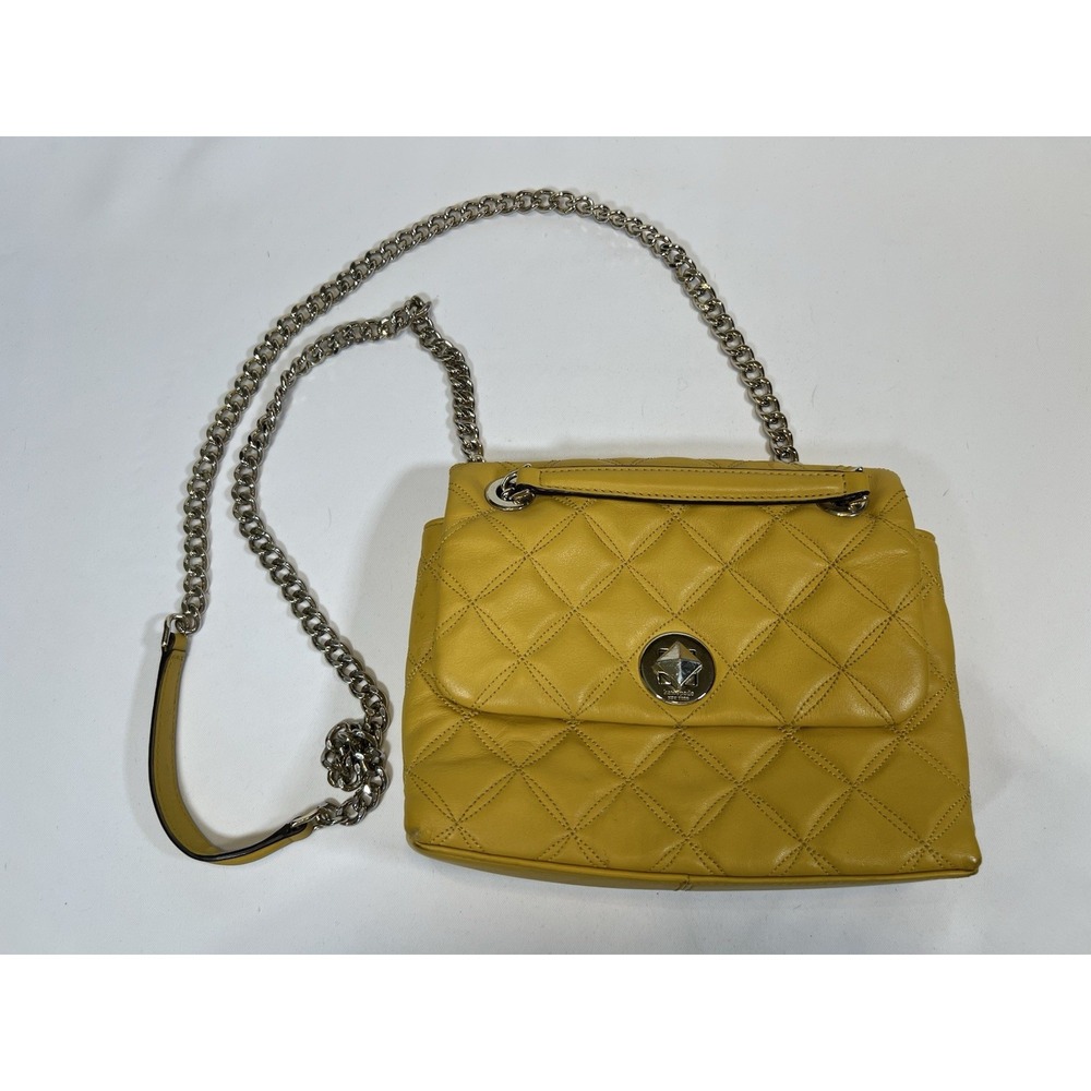 Kate Spade Natalia Small Flap Crossbody Yellow Quilted Chain Strap Classic City